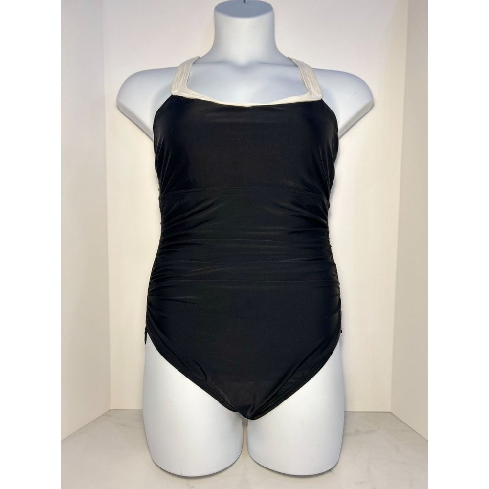 SPEEDO Woman's  One piece Swimsuit Black and white-SIZE: 12